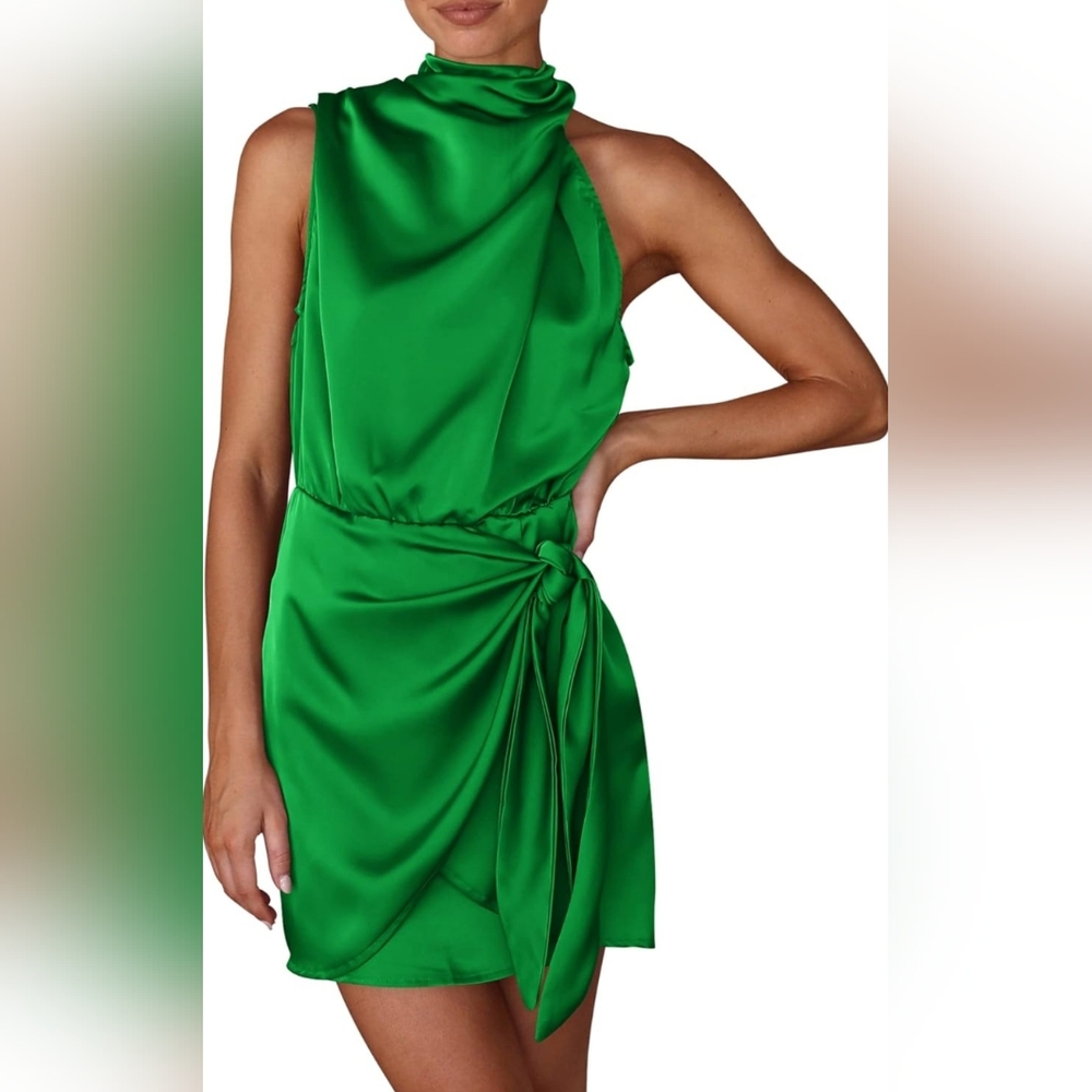 PRETTYGARDEN One Shoulder Green Satin Mini Dress Homecoming Size XXL NWT